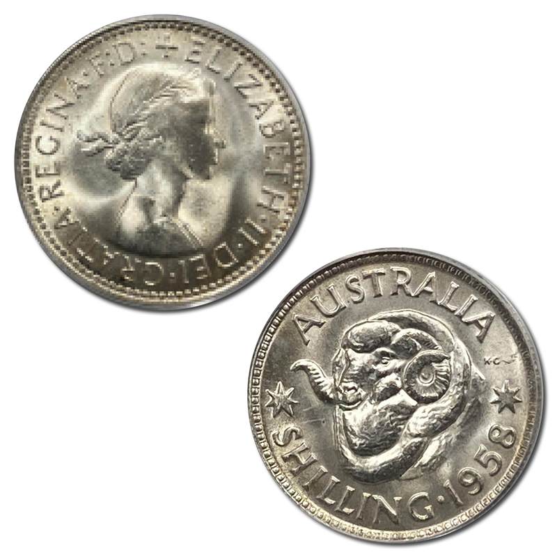 Australia 1958 Shilling Brilliant UNC PCGS MS65