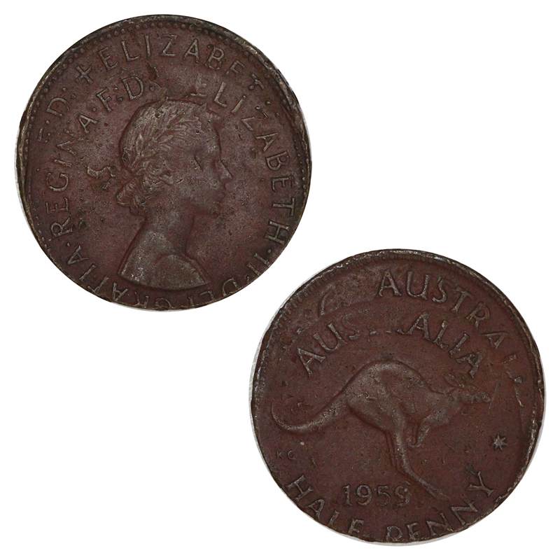 Australia 1959 Halfpenny Error Double Struck RARE!