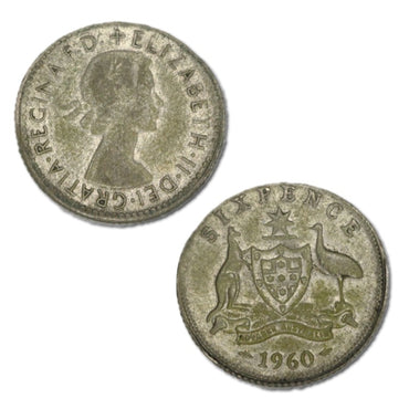 Australia 1960 Melbourne Sixpence Error 7% Mistrike FINE