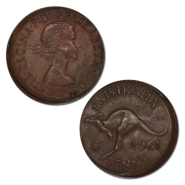 Australia 1961 Y. Perth Penny Error 10% Mistrike EF