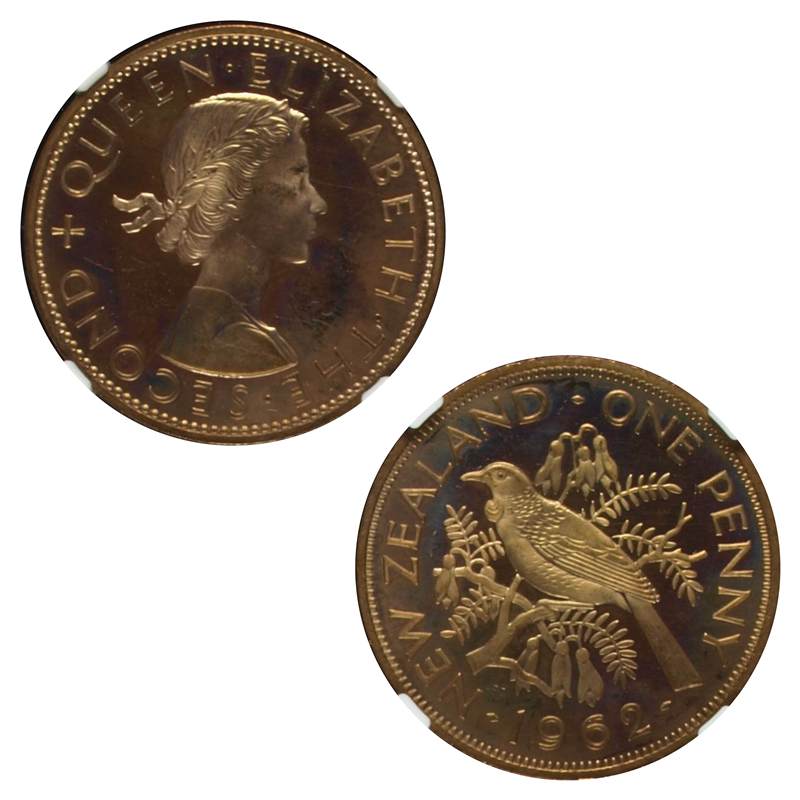 New Zealand 1962 Proof Penny PR64RD CAMEO