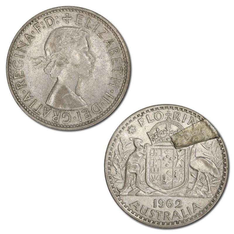 Australia 1962 Florin Error Planchet Flaw
