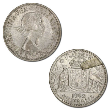 Australia 1962 Florin Error Planchet Flaw