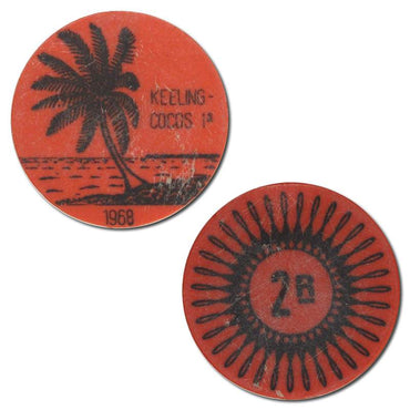 Keeling Cocos Islands 1968 2 Rupees Red Plastic Token nUNC