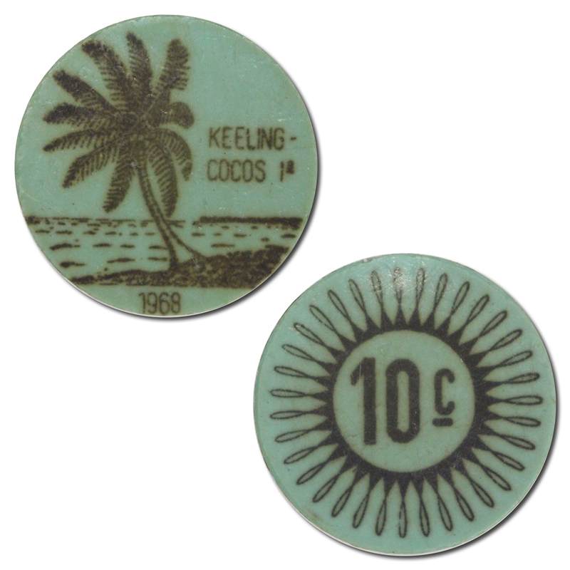 Keeling Cocos Islands 1968 10 Cents Aqua Plastic Token EF