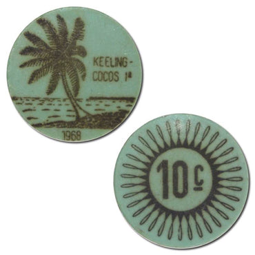 Keeling Cocos Islands 1968 10 Cents Aqua Plastic Token EF