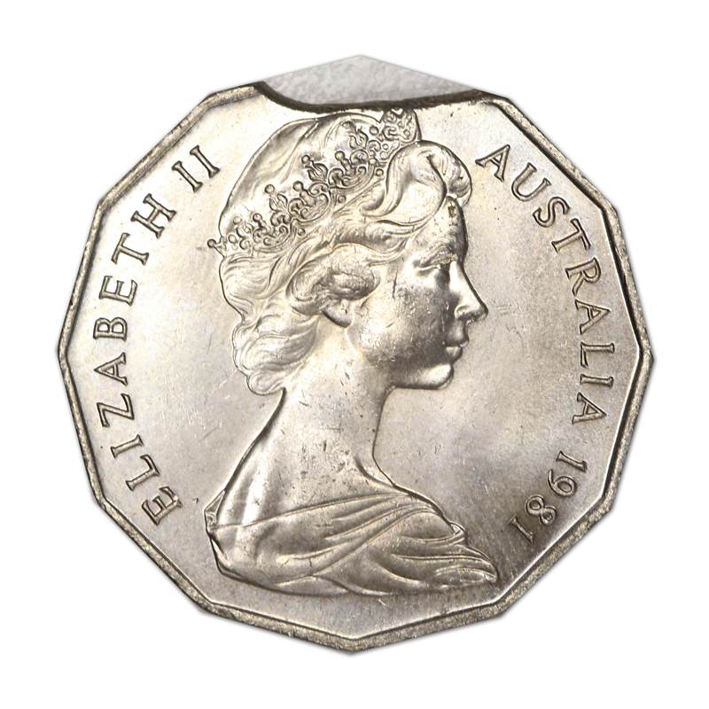 50c 1981 Charles & Diana Error 13mm Bitten Rim UNC