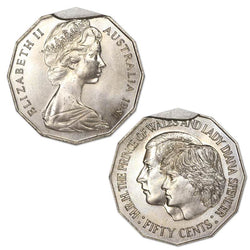 50c 1981 Charles & Diana Error 13mm Bitten Rim UNC