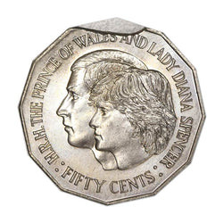 50c 1981 Charles & Diana Error 13mm Bitten Rim UNC