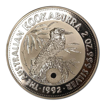 1992 Australian Kookaburra $2 2oz Silver Holey Dollar Privy