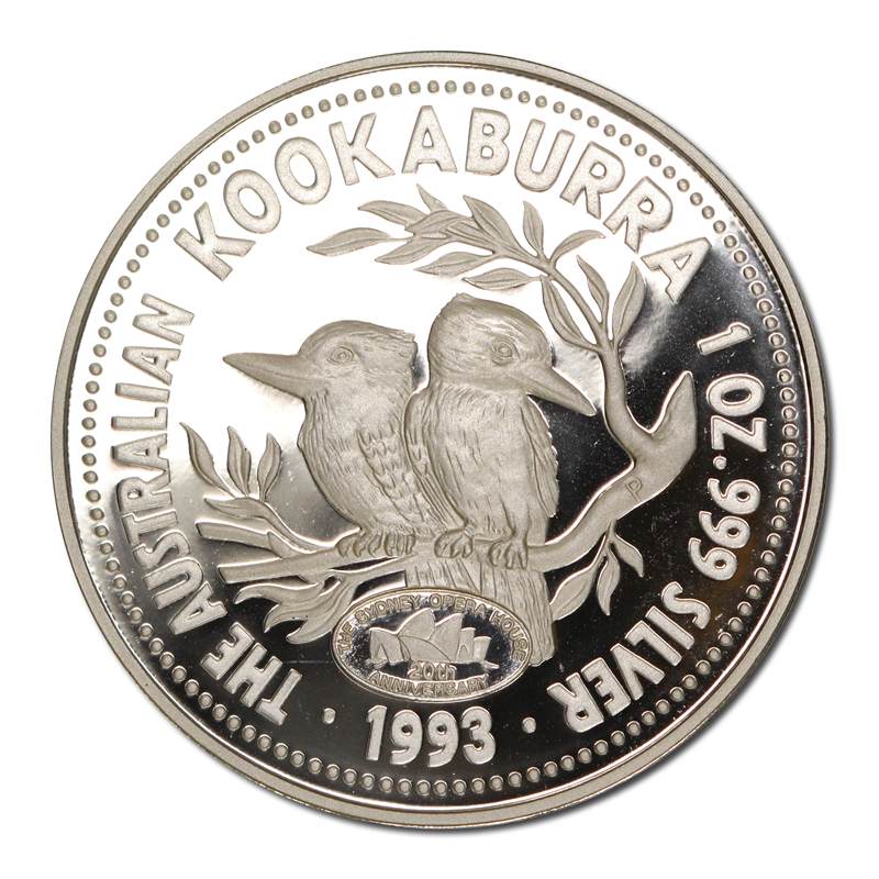 珍品　1993 Australian Kookaburra 1oz 銀貨 1993 Kookaburra 1oz Silver $1 Opera House Privy Mark Proof – M.R.