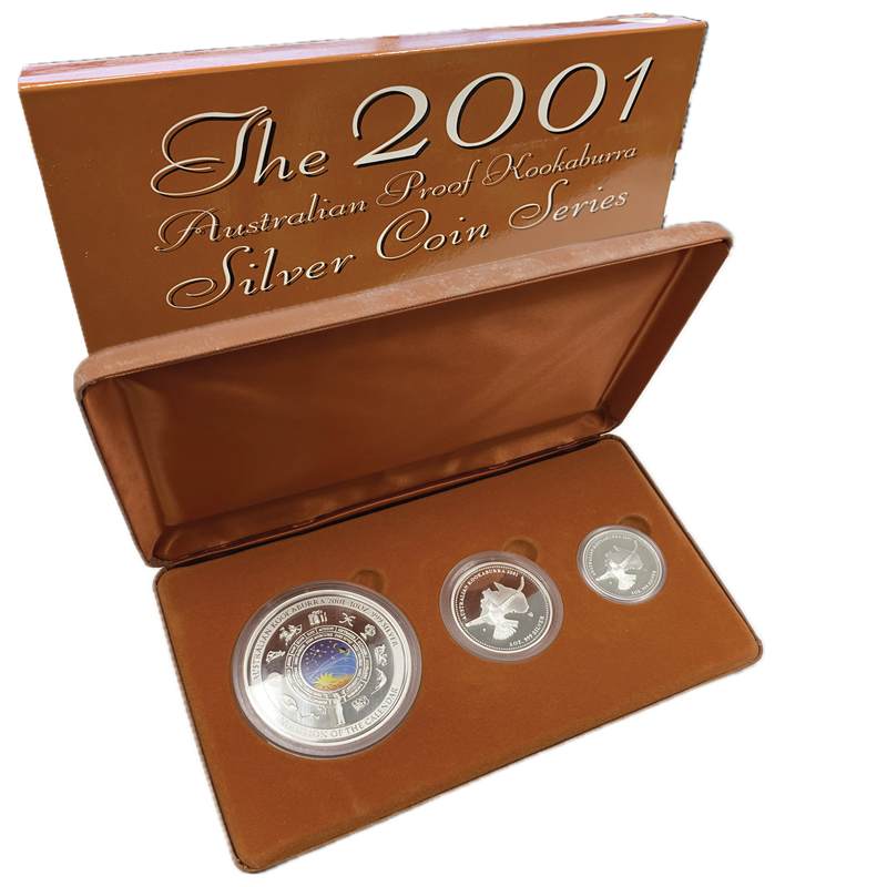 2001 Kookaburra Three coin Silver Proof Series