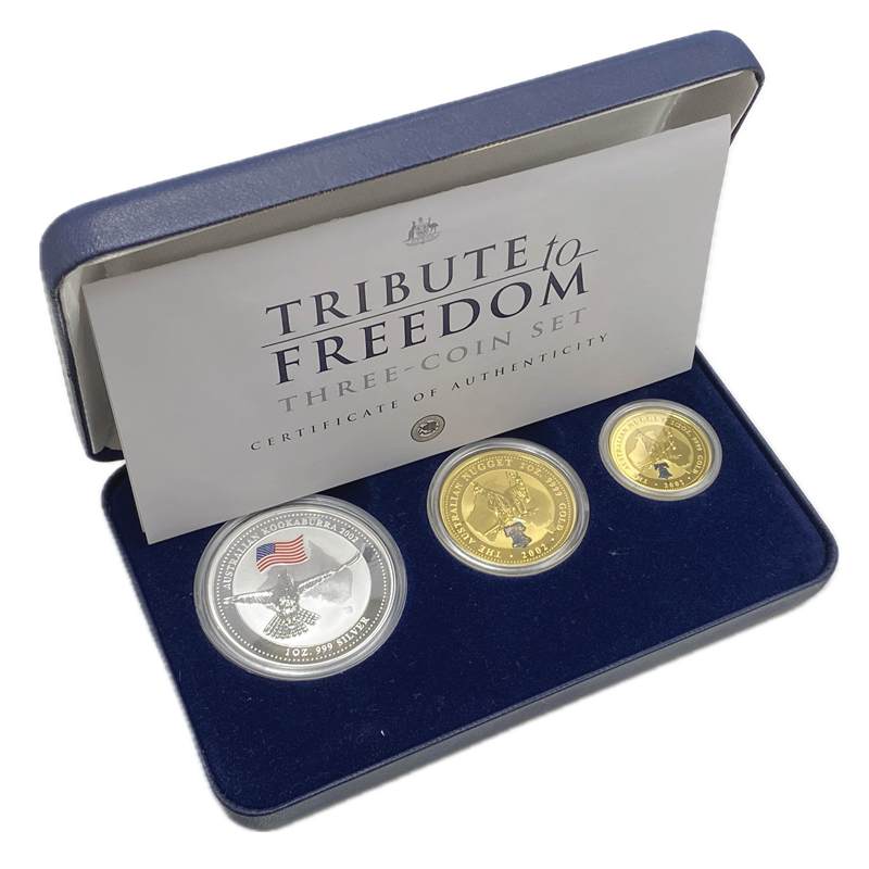 2002 Australia Tribute to Freedom Gold & Silver 3 Coin Set