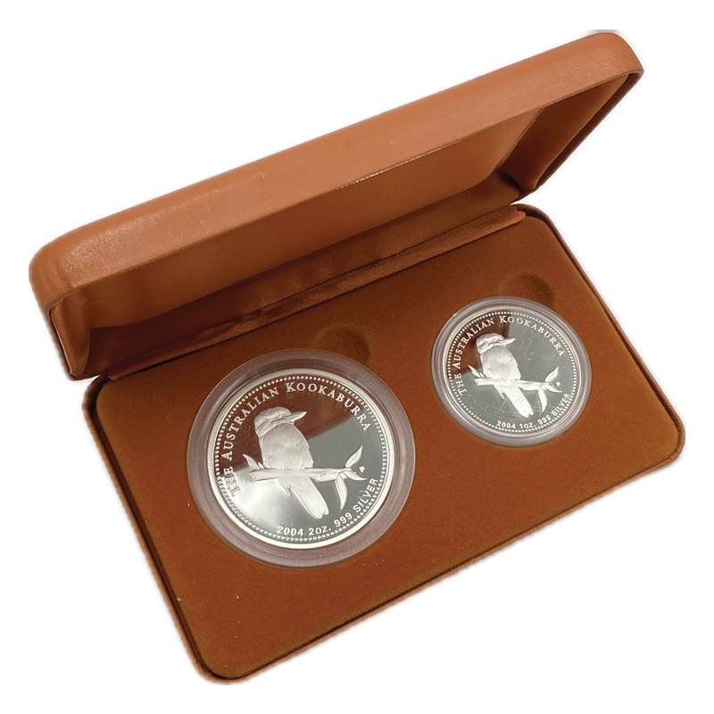 2004 Kookaburra $1 1oz & $2 2ozSilver Two Coin Cased Proof