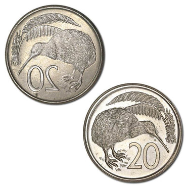 New Zealand (1967-2005) 20c Error Full Reverse Brockage