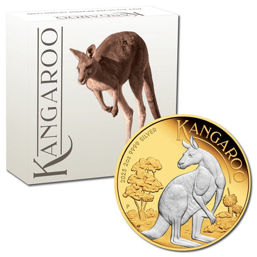 2023 Australian Kangaroo 2oz Silver Reverse Gilded Coin