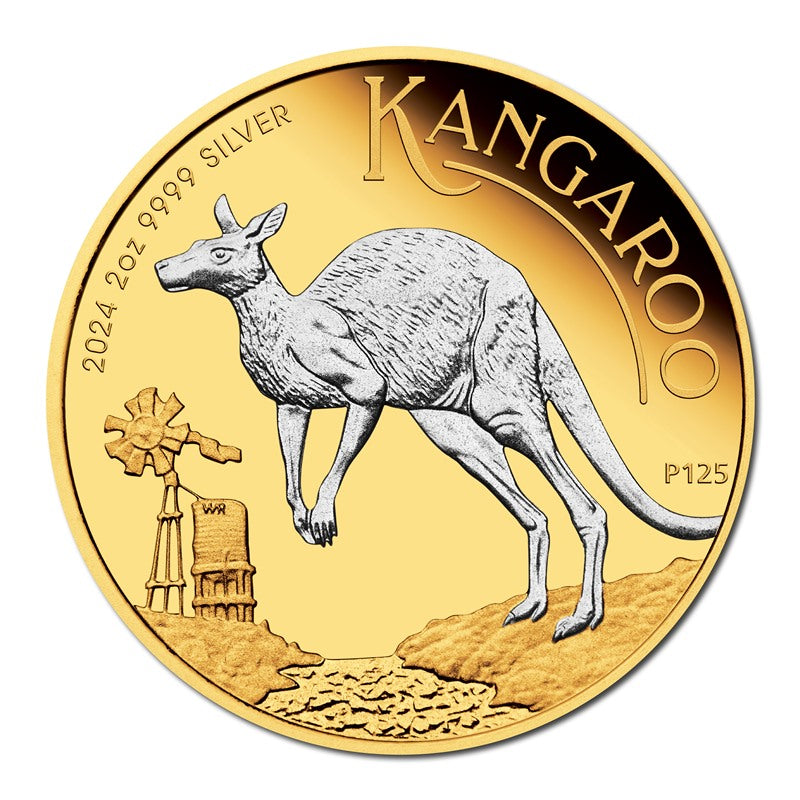 2024 Australian Kangaroo 2oz Silver Reverse Gilded Coin