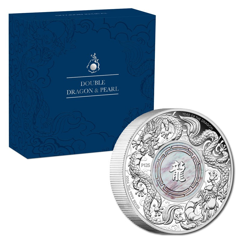 2024 Double Dragon with Mother of Pearl 2oz Silver Proof