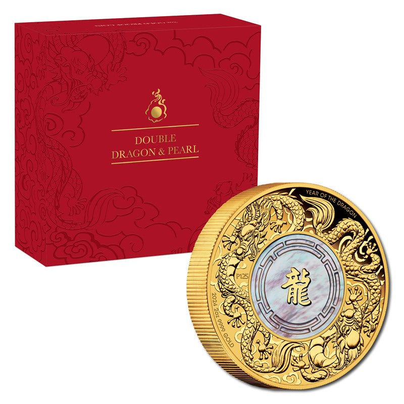 2024 Double Dragon with Mother of Pearl 2oz Gold Proof