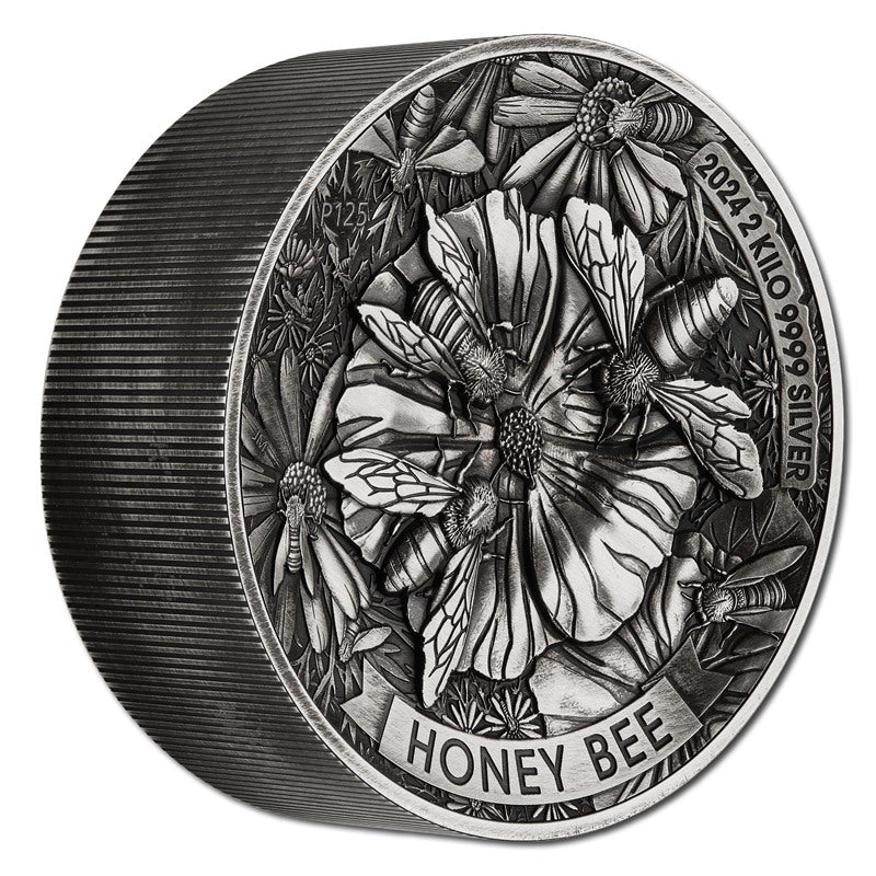 2024 Honey Bee 2 Kilo Silver High Relief Antiqued