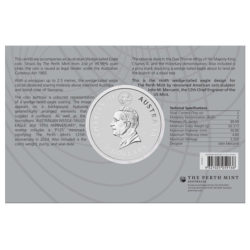 2024 Wedge-tailed Eagle 10th Anniversary 2oz Silver Coloured