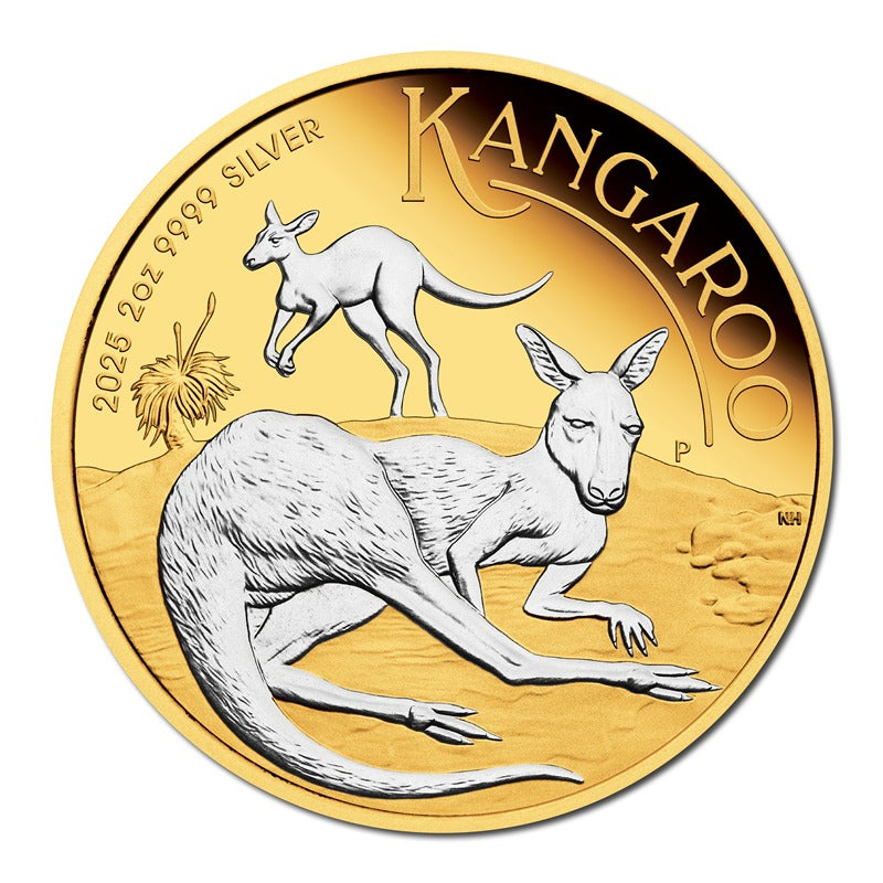 2025 Australian Kangaroo 2oz Silver Reverse Gilded Coin