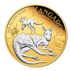 2025 Australian Kangaroo 2oz Silver Reverse Gilded Coin