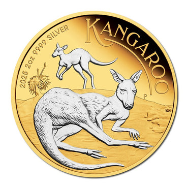 2025 Australian Kangaroo 2oz Silver Reverse Gilded Coin