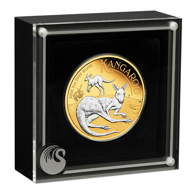 2025 Australian Kangaroo 2oz Silver Reverse Gilded Coin