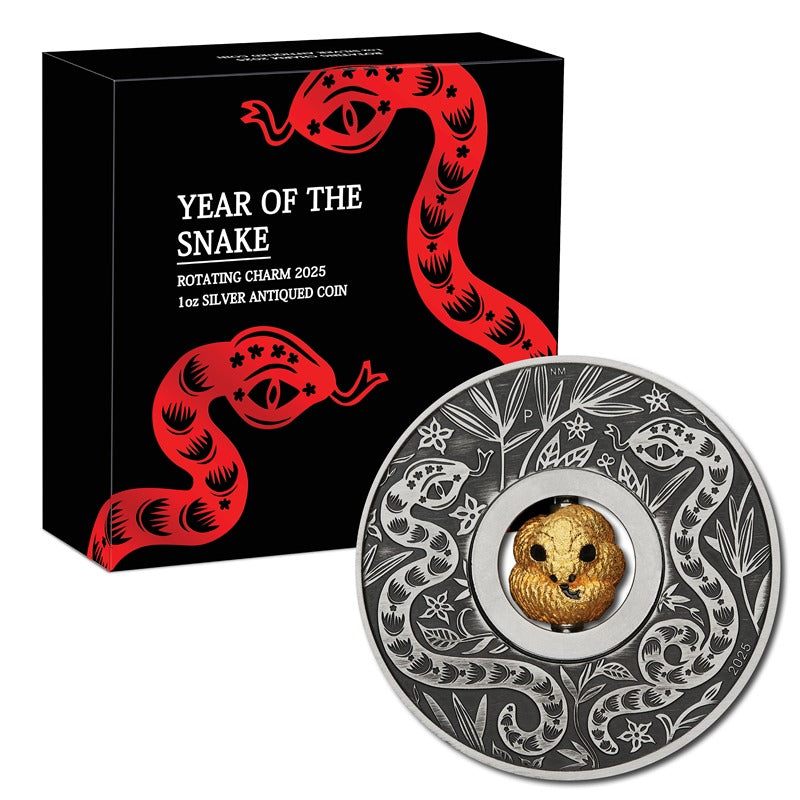 Tuvalu 2025 Year of the Snake Rotating Charm Antiqued 1oz Silver