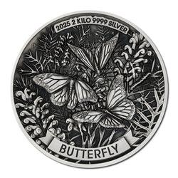2025 Butterfly 2 Kilo Silver High Relief Antiqued