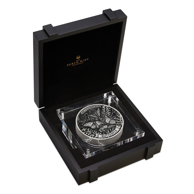 2025 Butterfly 2 Kilo Silver High Relief Antiqued