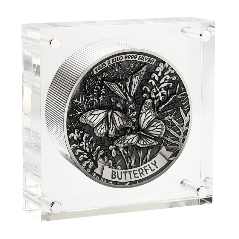 2025 Butterfly 2 Kilo Silver High Relief Antiqued