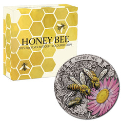2025 Honey Bee 2oz Silver Antiqued Coloured Coin
