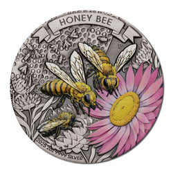 2025 Honey Bee 2oz Silver Antiqued Coloured Coin