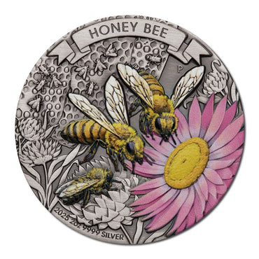 2025 Honey Bee 2oz Silver Antiqued Coloured Coin - Limit 1!