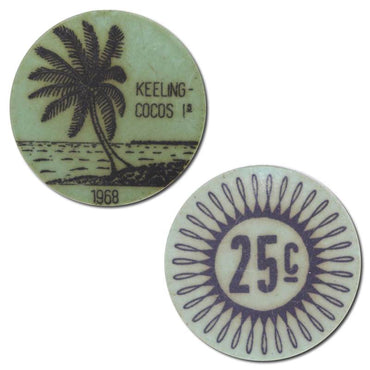 Keeling Cocos Islands 1968 25 Cents Aqua Plastic Token