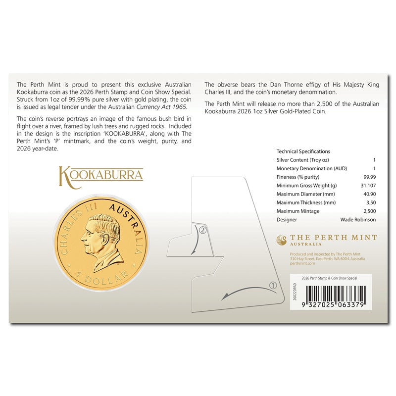 2026 Kookaburra Gold Plated 1oz Silver - Perth Coin Show Special