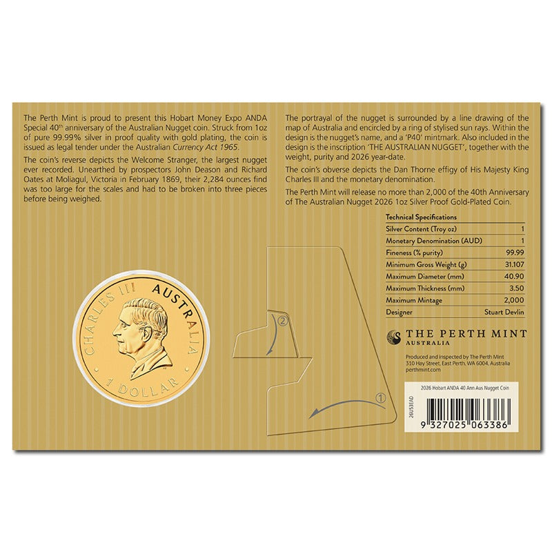 2026 40th Anniversary of the Australian Gold Program 1oz Silver Gold Plated - Hobart ANDA Show