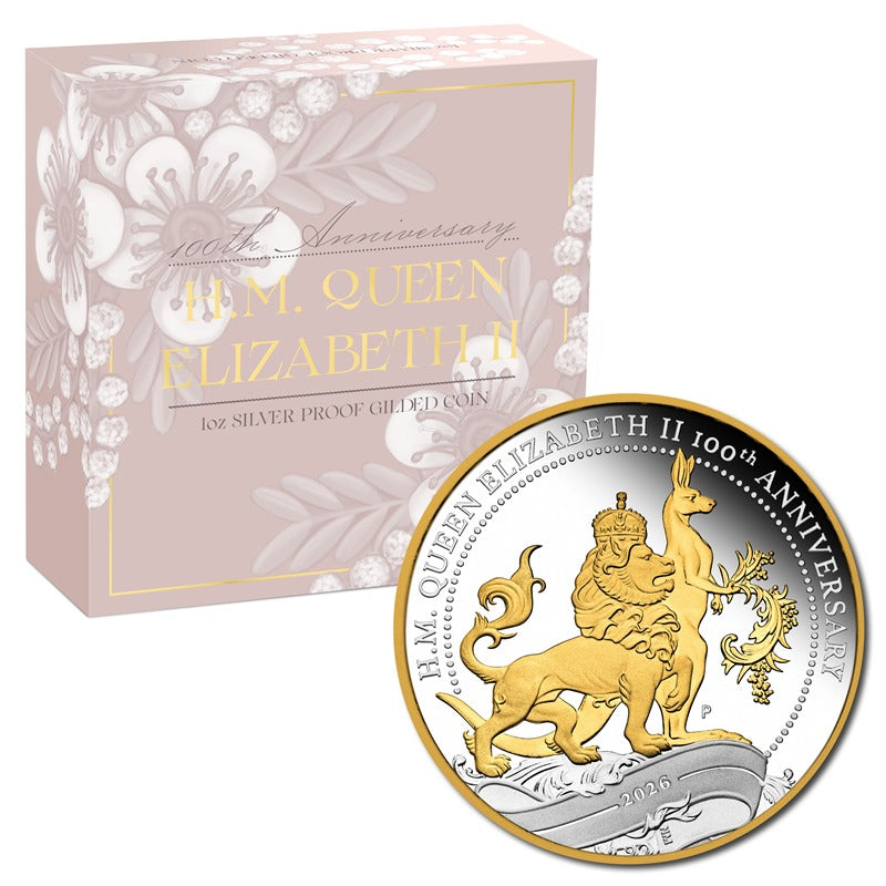 2026 HM Queen Elizabeth II 100th Anniversary Gilded 1oz Silver Proof
