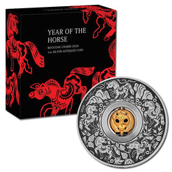 Tuvalu 2026 Year of the Horse Rotating Charm 1oz Silver Antiqued