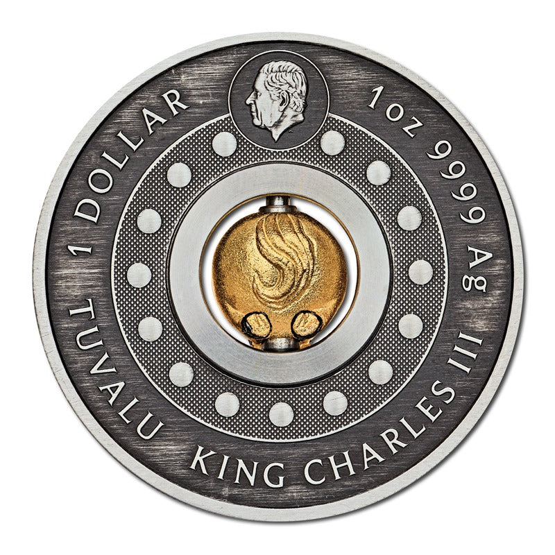 Tuvalu 2026 Year of the Horse Rotating Charm 1oz Silver Antiqued