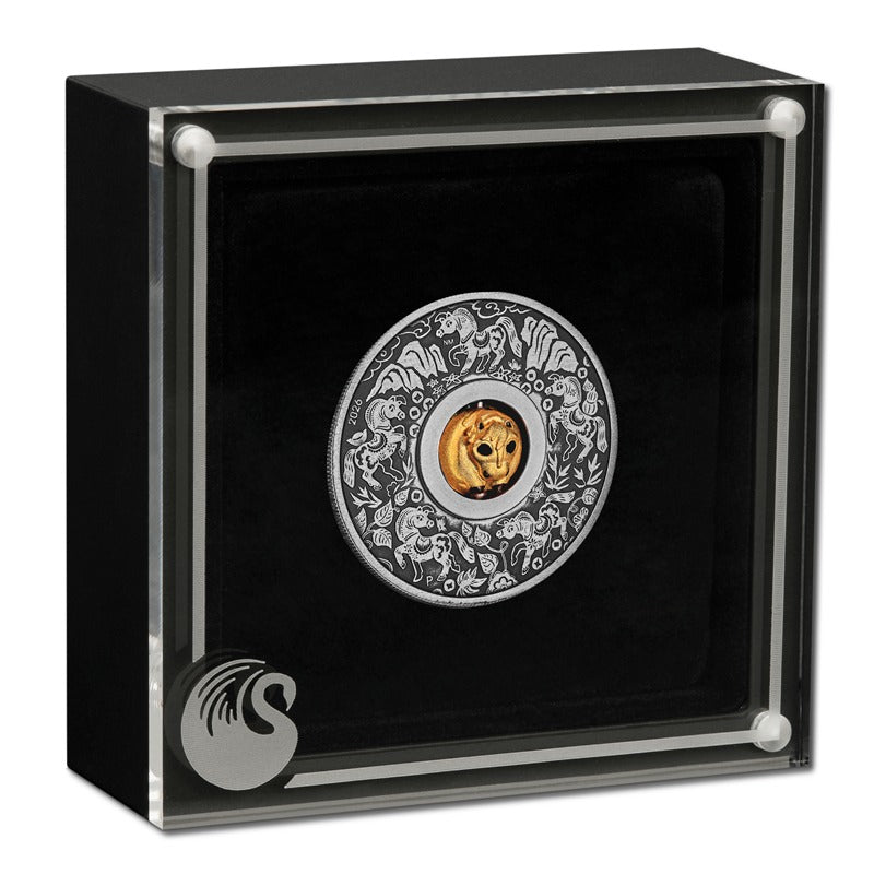 Tuvalu 2026 Year of the Horse Rotating Charm 1oz Silver Antiqued