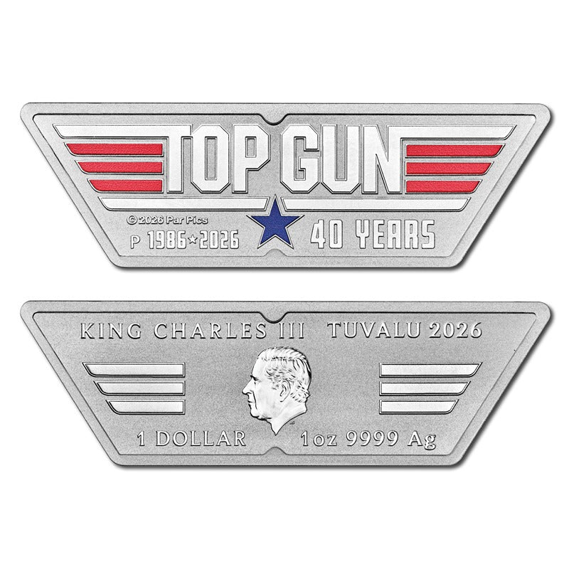 Tuvalu 2026 40 Years of Top Gun Logo Shaped 1oz Silver Coloured