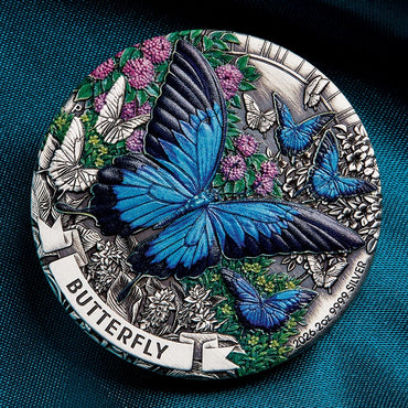 2026 Butterfly 2oz Silver Antiqued Coloured Coin