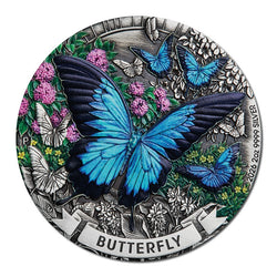 2026 Butterfly 2oz Silver Antiqued Coloured Coin
