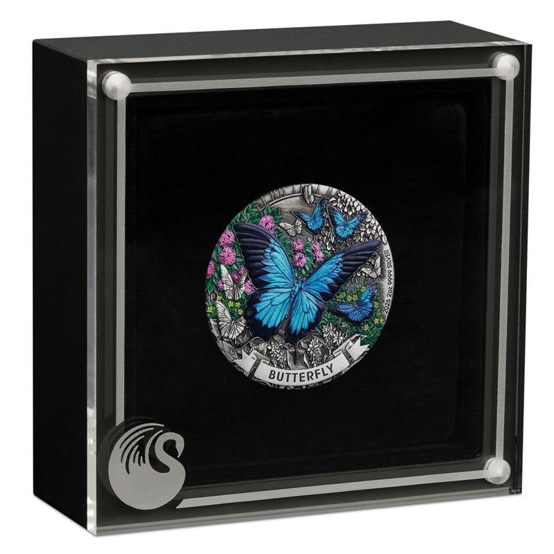 2026 Butterfly 2oz Silver Antiqued Coloured Coin
