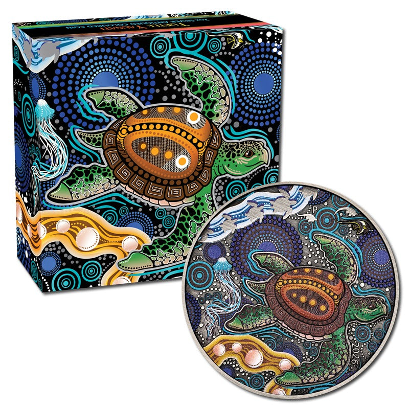 2026 Turtle Yaunati 2oz Silver Antiqued Coloured Coin - LIMIT 2
