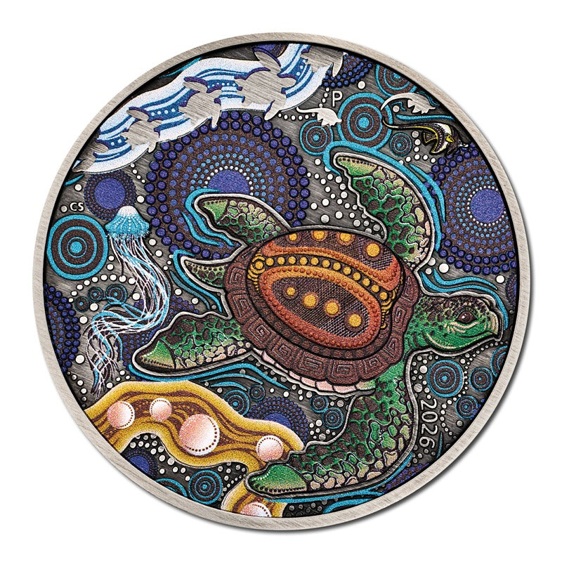 2026 Turtle Yaunati 2oz Silver Antiqued Coloured Coin - LIMIT 2