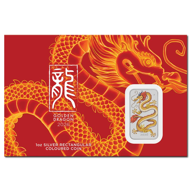2026 Golden Dragon Rectangular Coloured 1oz Silver